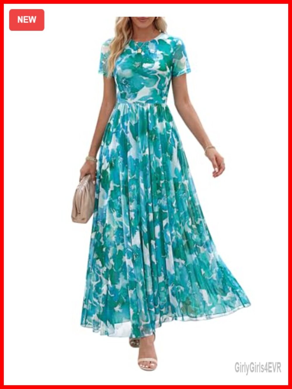 Women's Floral Maxi Dress Short Sleeve Mesh A-Line Formal Summer